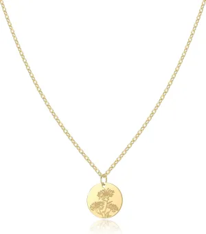 Birth Flower Necklace, Gold Plated Floral Pendant Necklaces for Women, Simple Dainty Birth Month Flower Necklace, Birthday Jewelry for Women - 12 Month