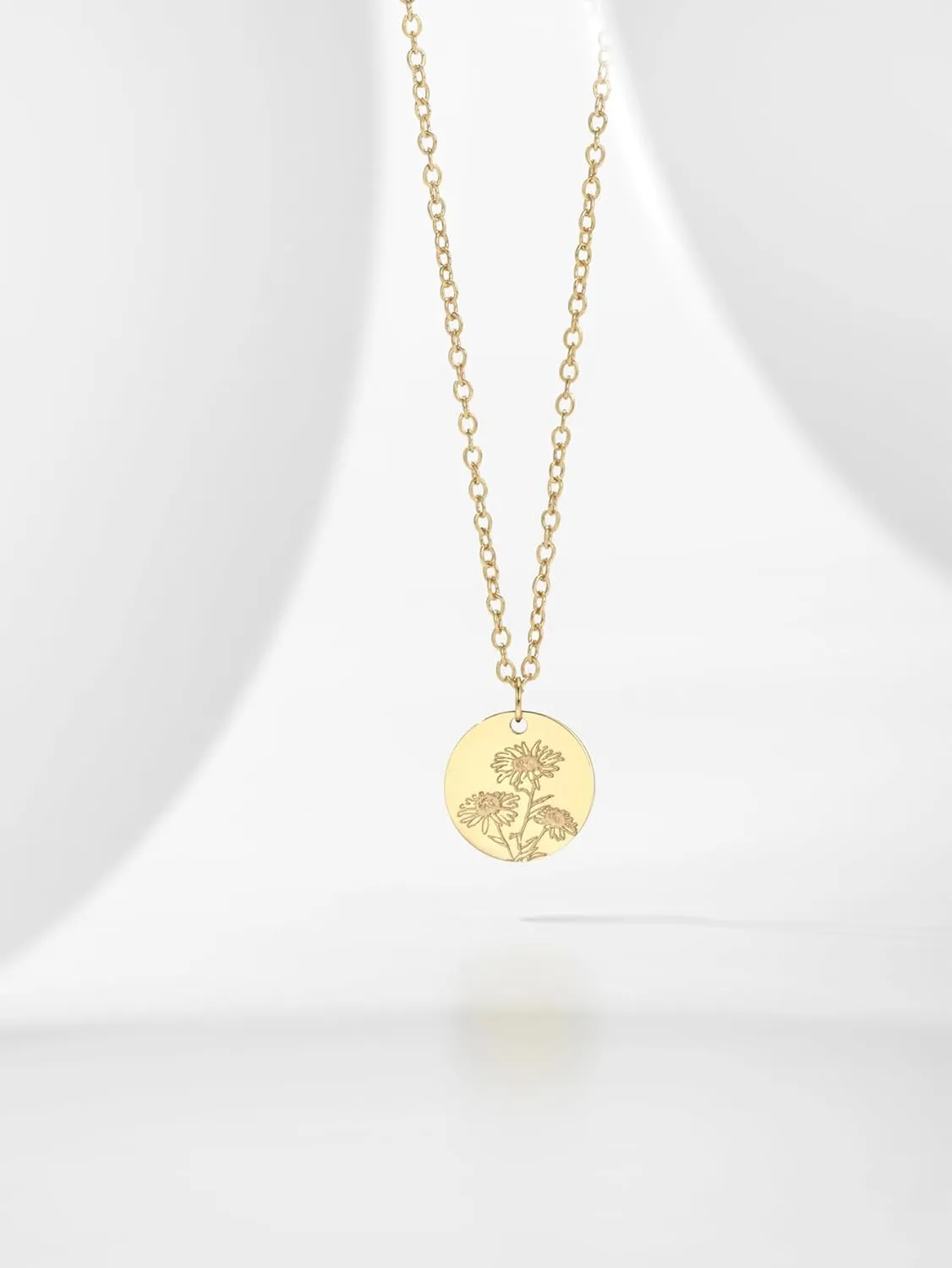 Birth Flower Necklace, Gold Plated Floral Pendant Necklaces for Women, Simple Dainty Birth Month Flower Necklace, Birthday Jewelry for Women - 12 Month