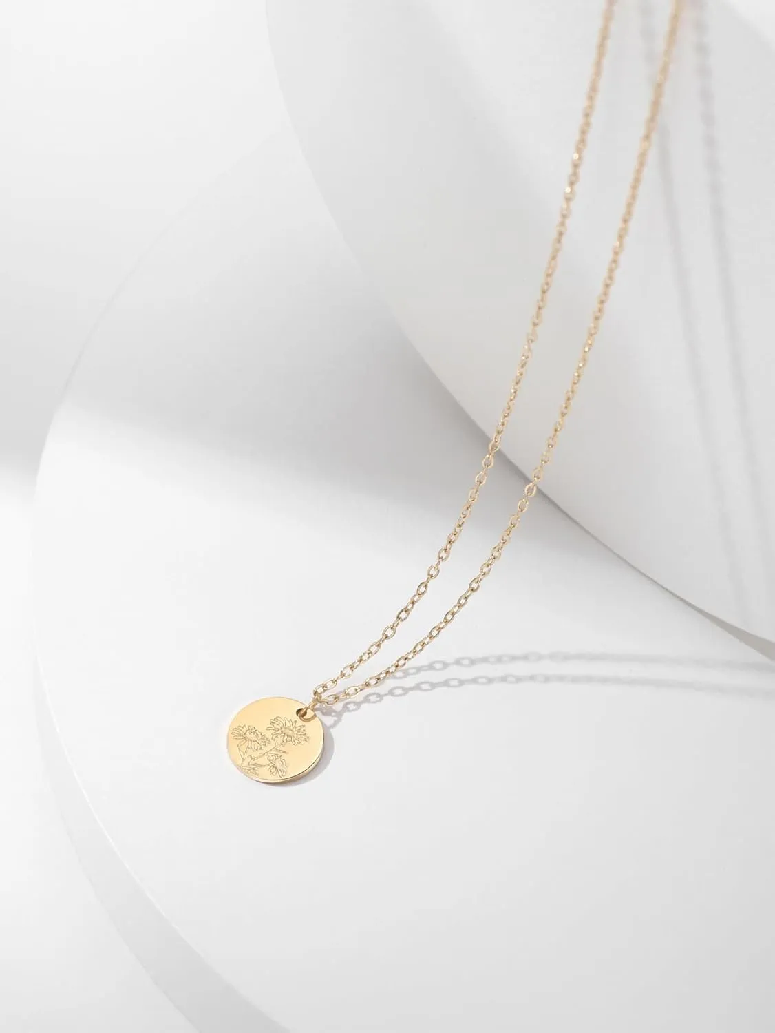 Birth Flower Necklace, Gold Plated Floral Pendant Necklaces for Women, Simple Dainty Birth Month Flower Necklace, Birthday Jewelry for Women - 12 Month