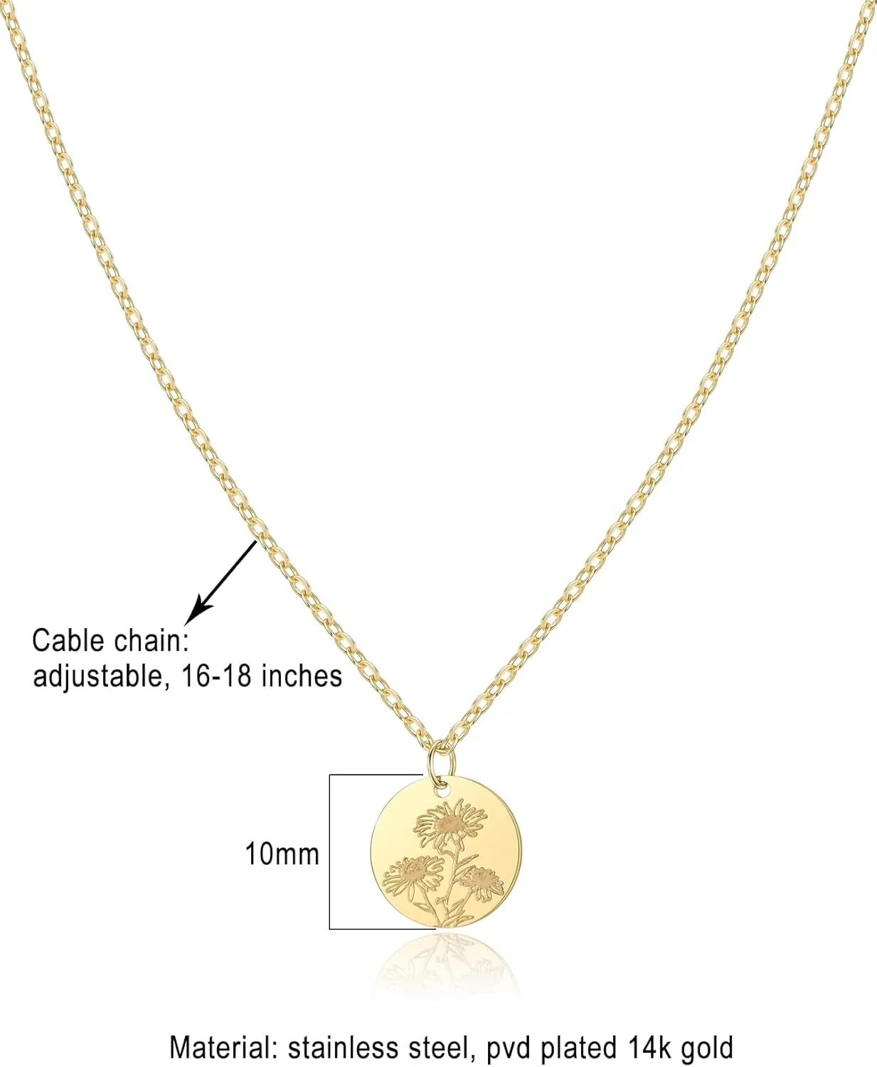 Birth Flower Necklace, Gold Plated Floral Pendant Necklaces for Women, Simple Dainty Birth Month Flower Necklace, Birthday Jewelry for Women - 12 Month