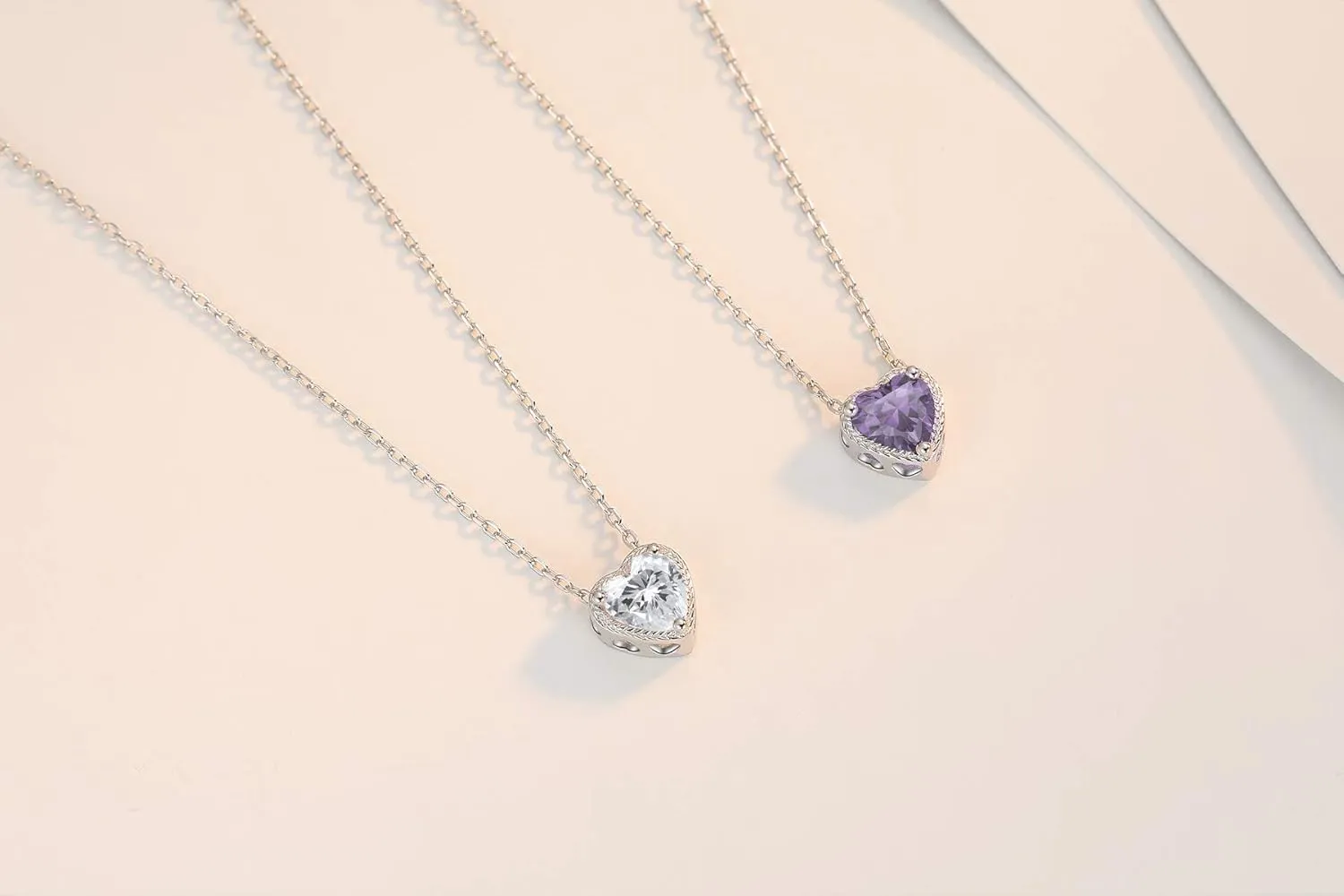 Birthstone Heart Women Necklaces, 925 Sterling Silver Birthstone Pendant Necklace, Adjustable Chain Gift Box, 12 Months Jewellery Valentines Gift for Her Wife Mom Birthday Wedding
