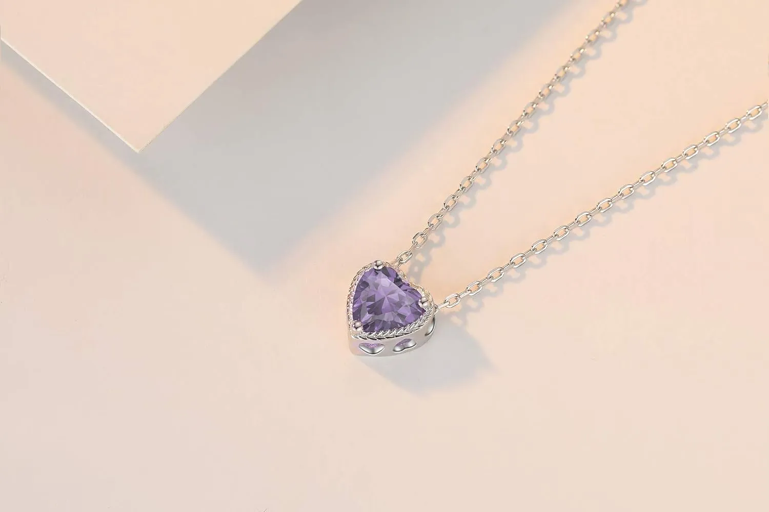 Birthstone Heart Women Necklaces, 925 Sterling Silver Birthstone Pendant Necklace, Adjustable Chain Gift Box, 12 Months Jewellery Valentines Gift for Her Wife Mom Birthday Wedding