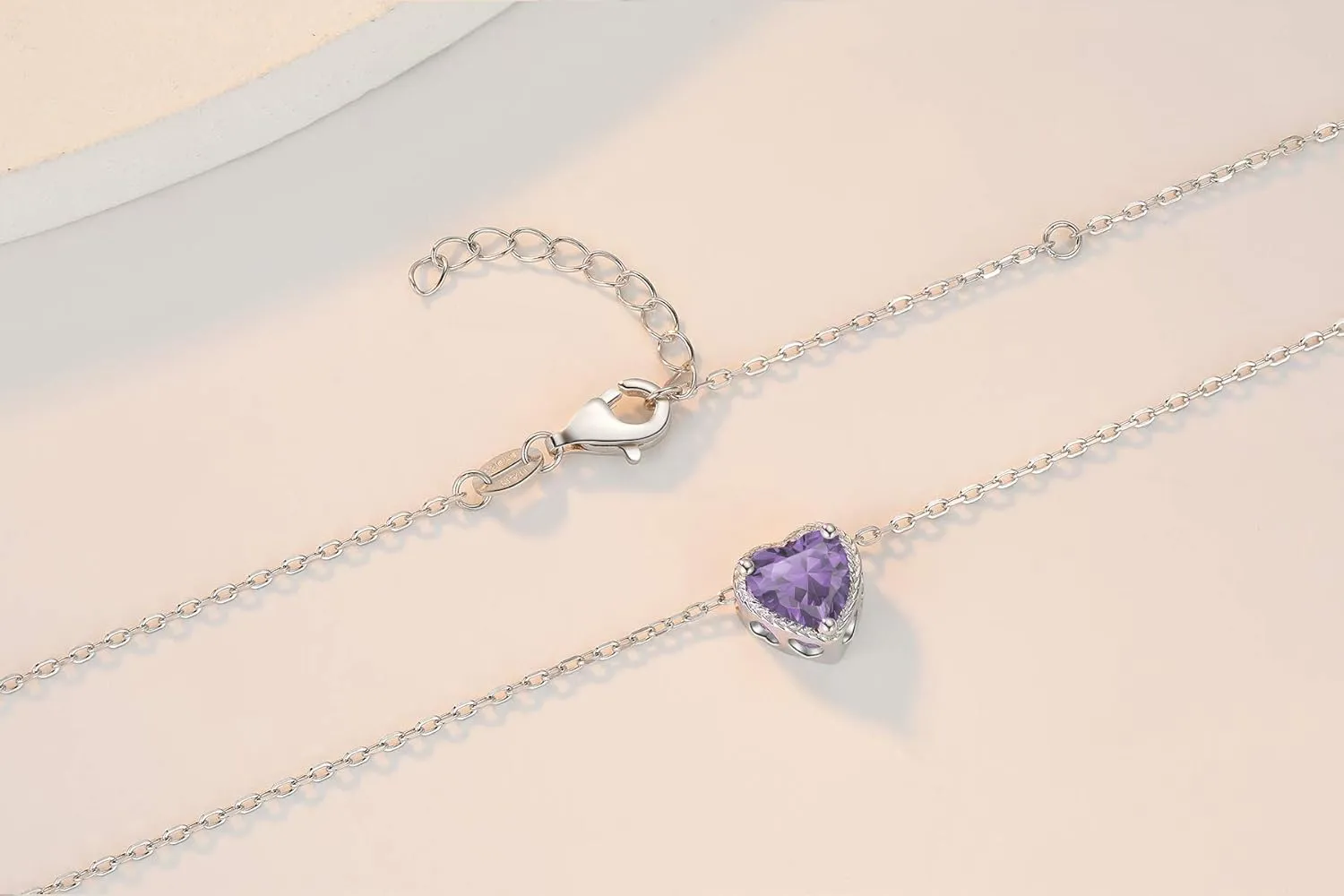 Birthstone Heart Women Necklaces, 925 Sterling Silver Birthstone Pendant Necklace, Adjustable Chain Gift Box, 12 Months Jewellery Valentines Gift for Her Wife Mom Birthday Wedding