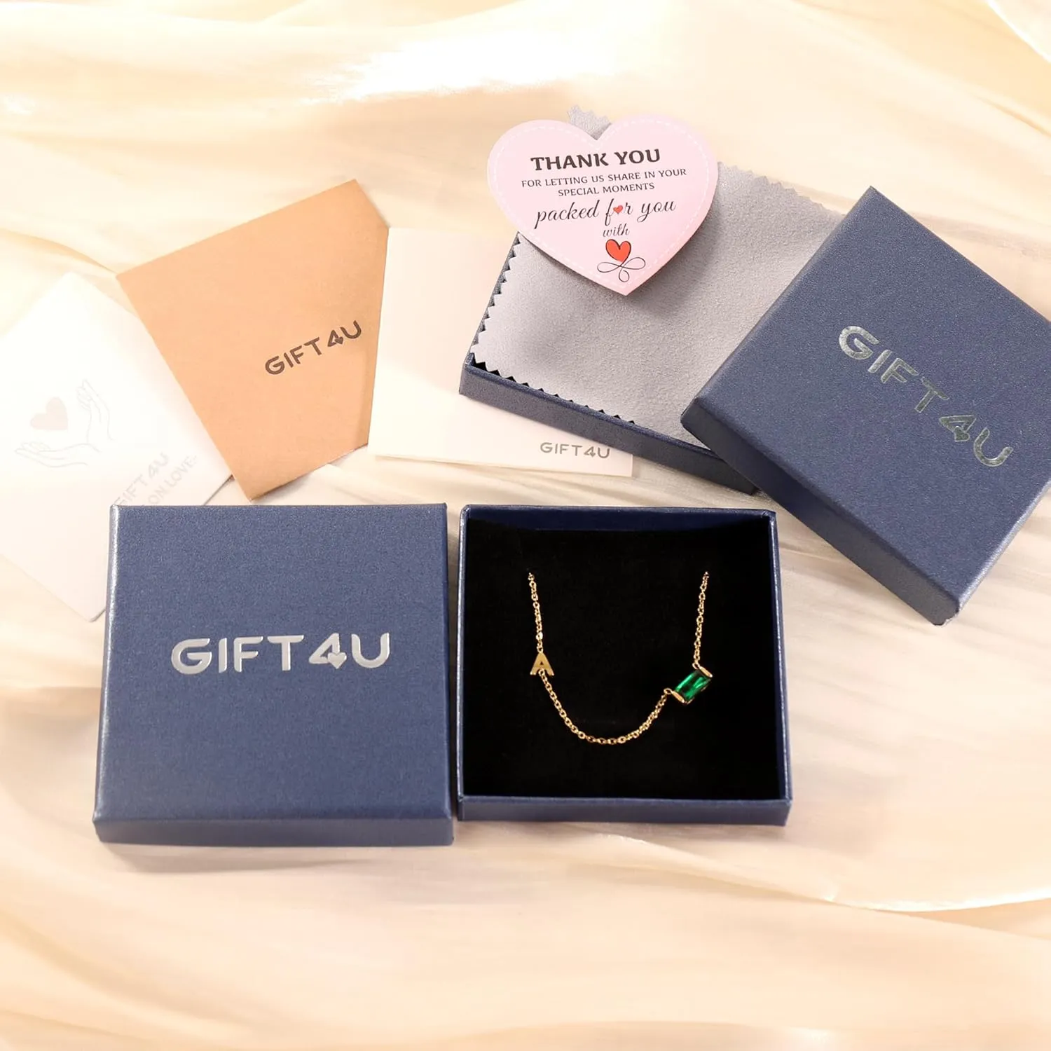 Birthstone Initial Necklaces for Women - 18K Gold Plated Sideway Initial Necklace Dainty A-Z Pendant Necklace Emerald Birthstone Initial Necklace Gold Neckalce for Women Jewelry Gifts