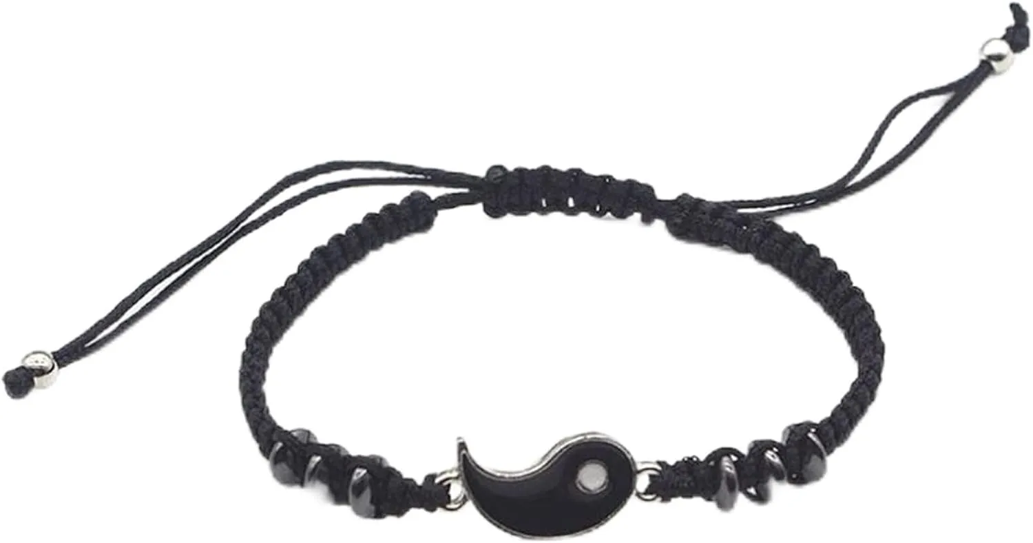 Black Bracelets for Yin Yang Adjustable Cord Bracelet for Friendship Relationship Boyfriend Girlfriend Valentines Gift