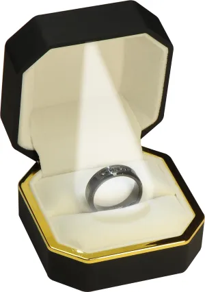 Black Ring Box for Men for Engagement, Wedding,ProposalLuxury Octagonal Design with Gold Trim LED Men's Wedding Band Storage Ring Jewelry Gift Holder Box with Light