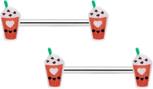 Body Candy 14G Womens Nipplerings Piercing Steel 2Pc Sweet Pumpkin Frappe Heart Autumn Nipple Ring Set 9/16"