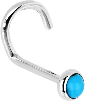 Body Candy Solid 14k White Gold 2mm Turquoise Left Nose Stud Screw 20 Gauge 1/4"