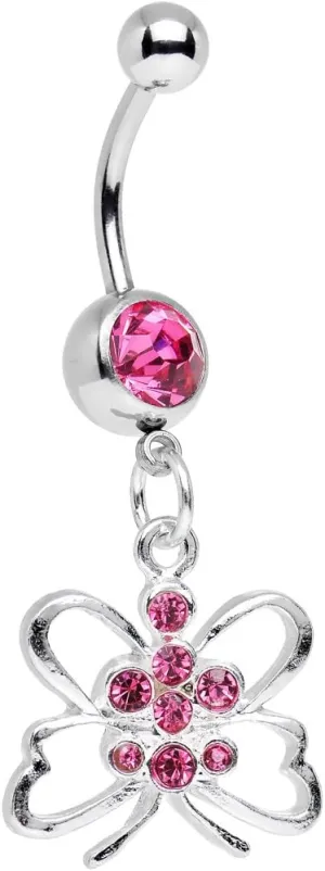 Body Candy Stainless Steel Pink Reverse Butterfly Dangle Belly Ring