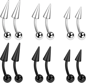 BodyAce 12PCS Spike Rook Earrings Eyebrow Rings, 316L Surgical Steel 16G Curved Barbell Cartilage Helix Earring, Lip Rings Tragus Daith Piercing Jewelry