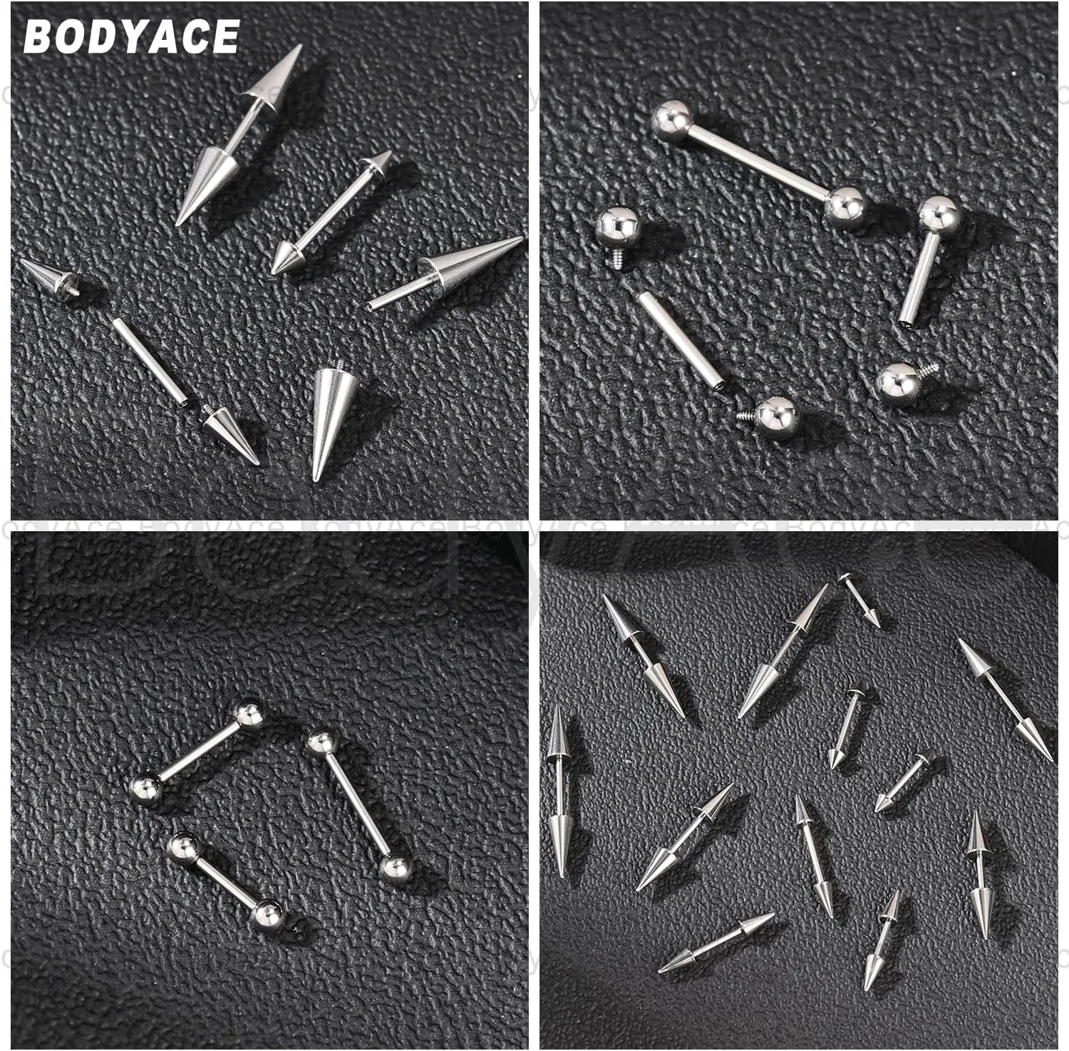 BodyAce 16G 18G Spike Earrings Rook Eyebrow Rings, Internal Threaded Curved Barbells Cartilage Helix Earring, Straight Bar Tragus Lip Piercing Jewelry