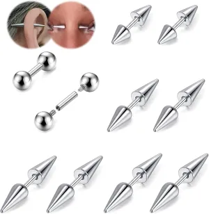 BodyAce 16G 18G Spike Earrings Rook Eyebrow Rings, Internal Threaded Curved Barbells Cartilage Helix Earring, Straight Bar Tragus Lip Piercing Jewelry