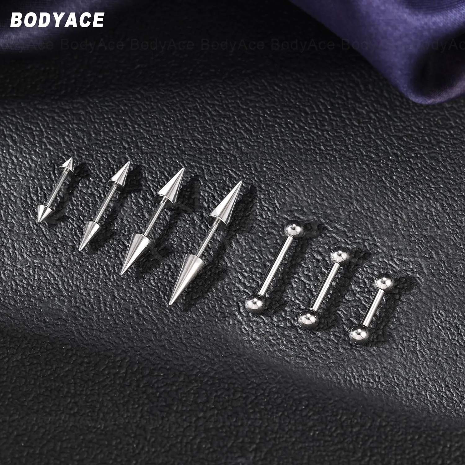 BodyAce 16G 18G Spike Earrings Rook Eyebrow Rings, Internal Threaded Curved Barbells Cartilage Helix Earring, Straight Bar Tragus Lip Piercing Jewelry