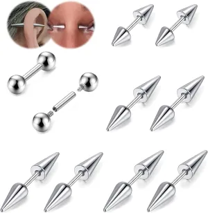 BodyAce 16G 18G Spike Earrings Rook Eyebrow Rings, Internal Threaded Curved Barbells Cartilage Helix Earring, Straight Bar Tragus Lip Piercing Jewelry