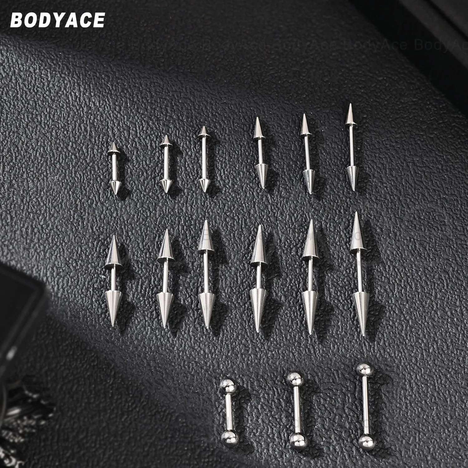BodyAce 16G 18G Spike Earrings Rook Eyebrow Rings, Internal Threaded Curved Barbells Cartilage Helix Earring, Straight Bar Tragus Lip Piercing Jewelry
