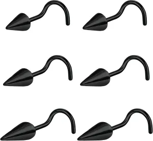 BodyAce 20G Spike Nose Studs Rings, Stainless Steel Spike Nostril Ring Stud, Black Rook Corkscrew Ring L-Shaped Nose Piercing Jewelry for Men Women