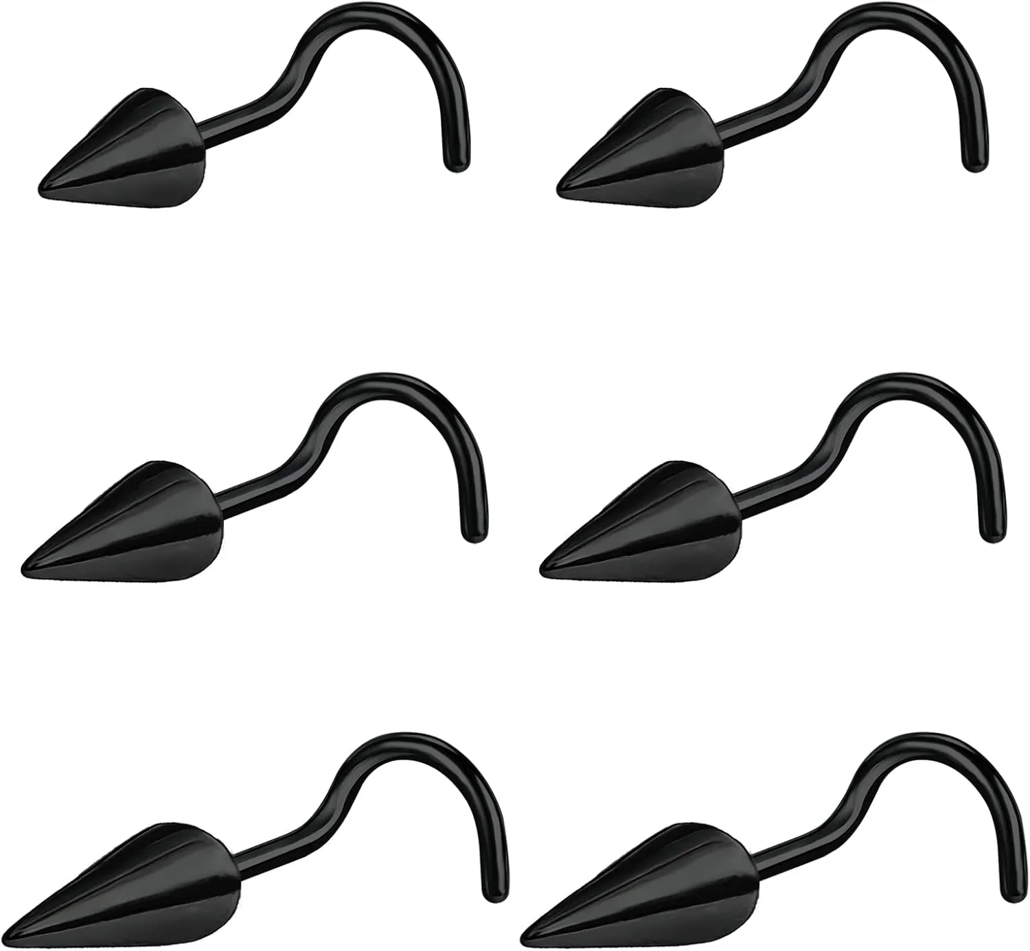 BodyAce 20G Spike Nose Studs Rings, Stainless Steel Spike Nostril Ring Stud, Black Rook Corkscrew Ring L-Shaped Nose Piercing Jewelry for Men Women
