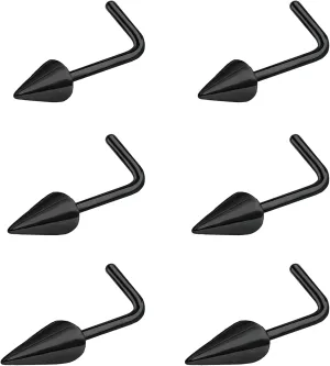 BodyAce 20G Spike Nose Studs Rings, Stainless Steel Spike Nostril Ring Stud, Black Rook Corkscrew Ring L-Shaped Nose Piercing Jewelry for Men Women