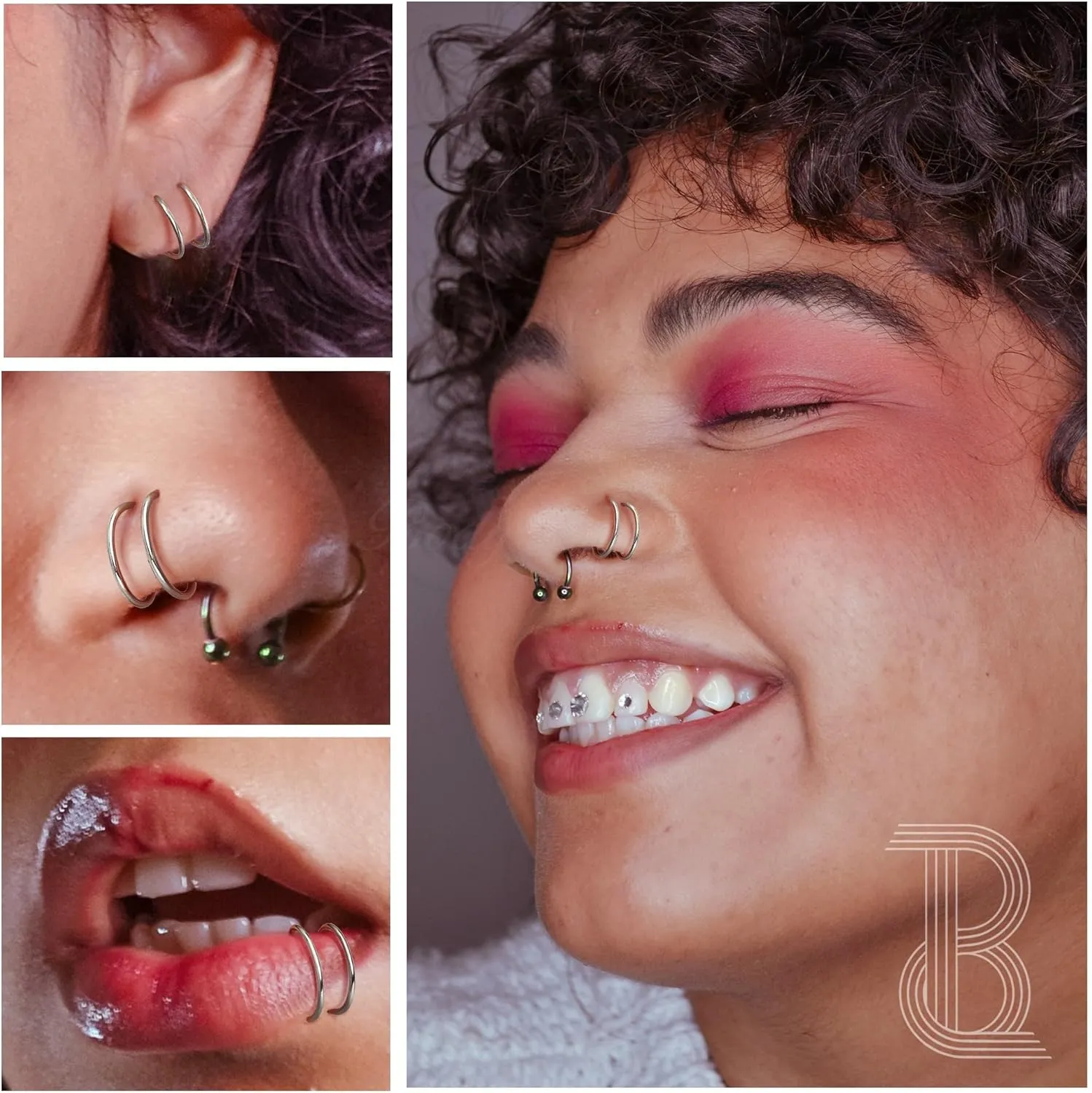 BodyBonita 2-8Pcs Softened 316L Stainless Steel Double Hoop Nose Ring for Single Piercing 22G 20G 18G Bendable Twist Spiral Nose Rings Hoops for Women 8mm 10 mm