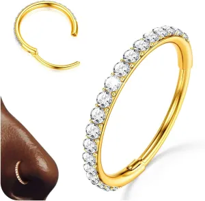 BodyBonita Clear CZ Nose Rings Hoop - 316L Surgical Steel Body Piercing Hoop Clicker 20G/18G/16G Earrings Jewelry Cartilage Helix Rook Tragus Conch Daith Ring 6/7/8/9/10/11/12mm - Gold/Silver/Black