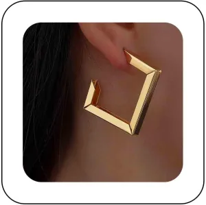Bohemia Gold Square Hoop Earrings Geometric Hoop Earrings Hollow Square Dangle Drop Earrings Minimalist Chunky Square Earrings Square C Shape Earrings Jewelry for Women