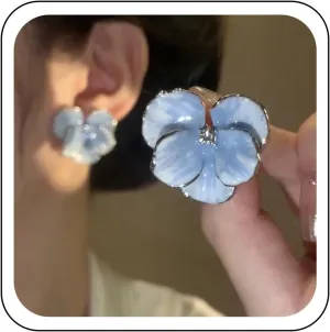 Bohemian Red Flower Stud Earrings Enamel Floral Petal Earrings Cubic Zirconia Rhinestone Cherry Blossom Flower Earrings Large Petal Statament Earrings Wedding Jewelry for Women