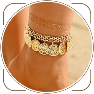 Boho Sequin Anklet Gold Tassel Ankle Bracelets Beach Foot Chain Accessories for Women