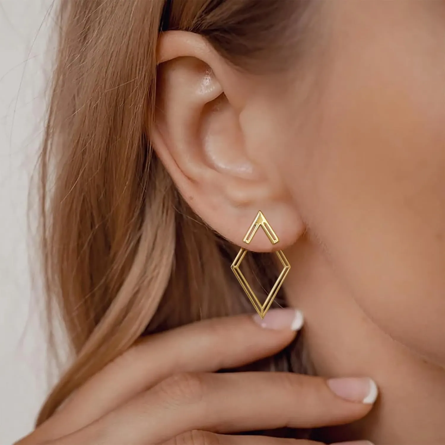 Boho Square Stud Earrings Jackets, Minimalist Geometric Stainless Steel Gold Ear Stud Earrings Front Back Earrings for Women