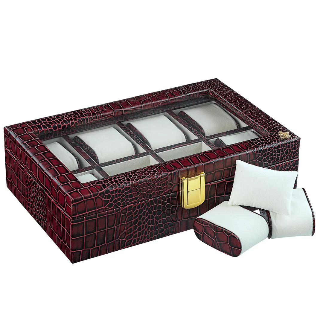 Bronx II Watch Box (8 Watches) | Watch Box For Men | 100% Genuine Leather | Color: Croco Cherry