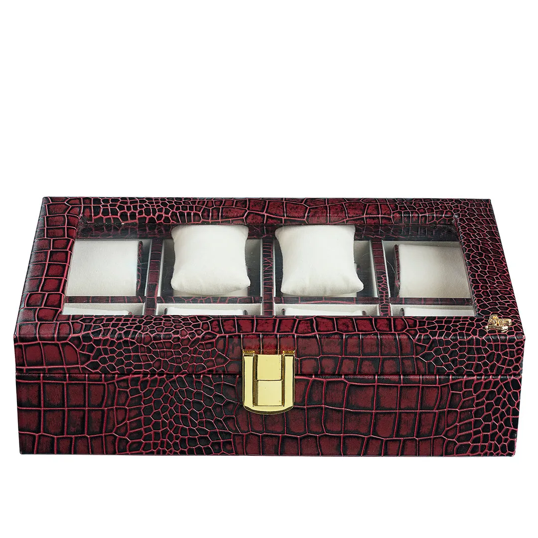 Bronx II Watch Box (8 Watches) | Watch Box For Men | 100% Genuine Leather | Color: Croco Cherry
