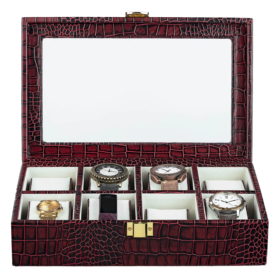 Bronx II Watch Box (8 Watches) | Watch Box For Men | 100% Genuine Leather | Color: Croco Cherry