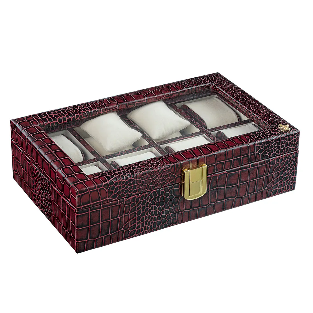 Bronx II Watch Box (8 Watches) | Watch Box For Men | 100% Genuine Leather | Color: Croco Cherry