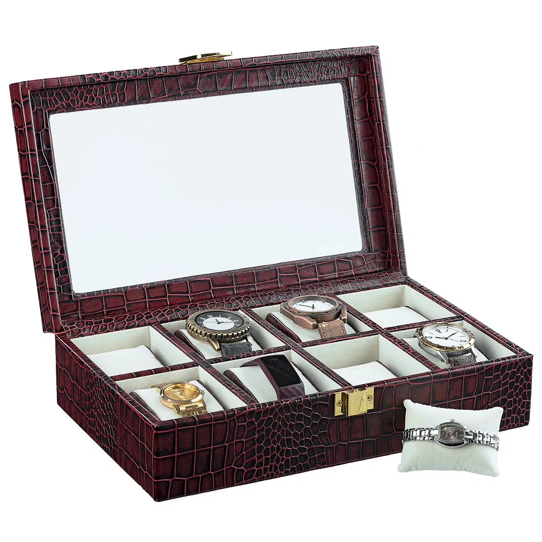 Bronx II Watch Box (8 Watches) | Watch Box For Men | 100% Genuine Leather | Color: Croco Cherry