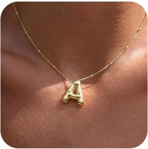 Bubble Letter Necklace Gold for Women,14K Gold Plated Bubble initial Necklace Layered Gold Initial Necklaces for Women Trendy Dainty Chunky Charm Name Necklace Gold Jewelry Set Fashion