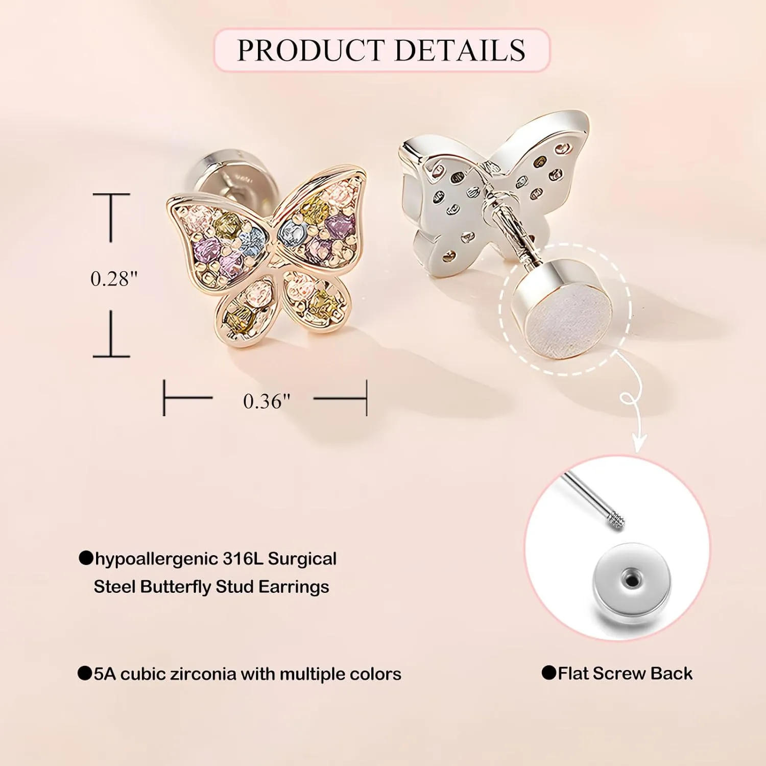Butterfly Earrings as 10th Birthday Gifts for Girls Granddaughter,Kids Earrings Gifts for 10 Year Old Girls Birthday Valentines Gifts Hypoallergenic Screw Back Stud Earrings for Girls