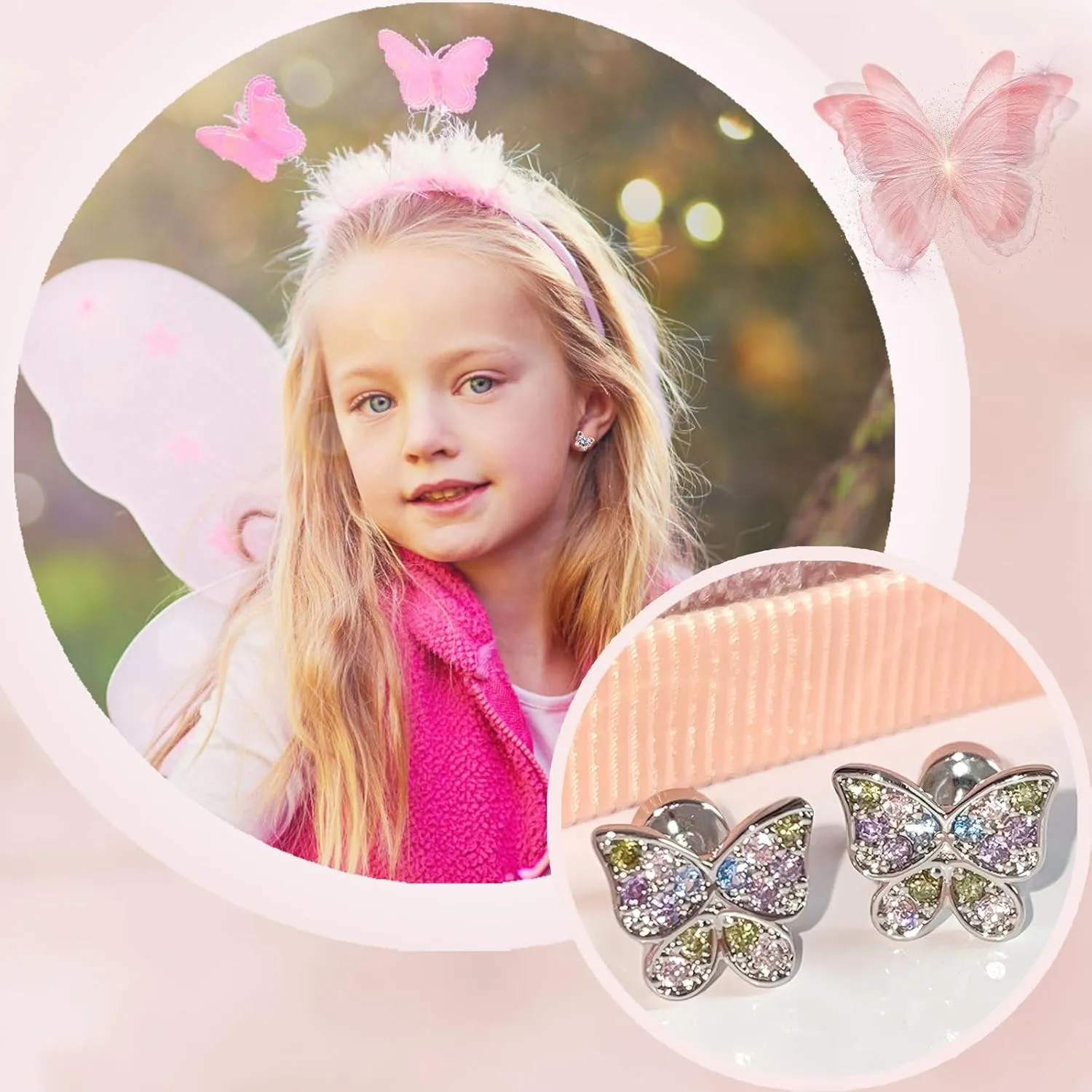 Butterfly Earrings as 10th Birthday Gifts for Girls Granddaughter,Kids Earrings Gifts for 10 Year Old Girls Birthday Valentines Gifts Hypoallergenic Screw Back Stud Earrings for Girls