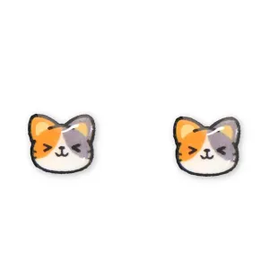 CALICO Cat Earrings, Cute Earrings Studs, Titanium Earrings, Nickel Free and Hypoallergenic