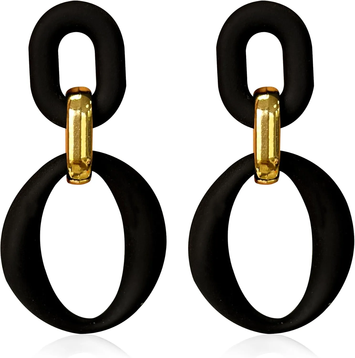 Candy Color Long Chain Link Dangle Earrings for Women Gold Plated Retro Oval Round U Shape Earring Studs