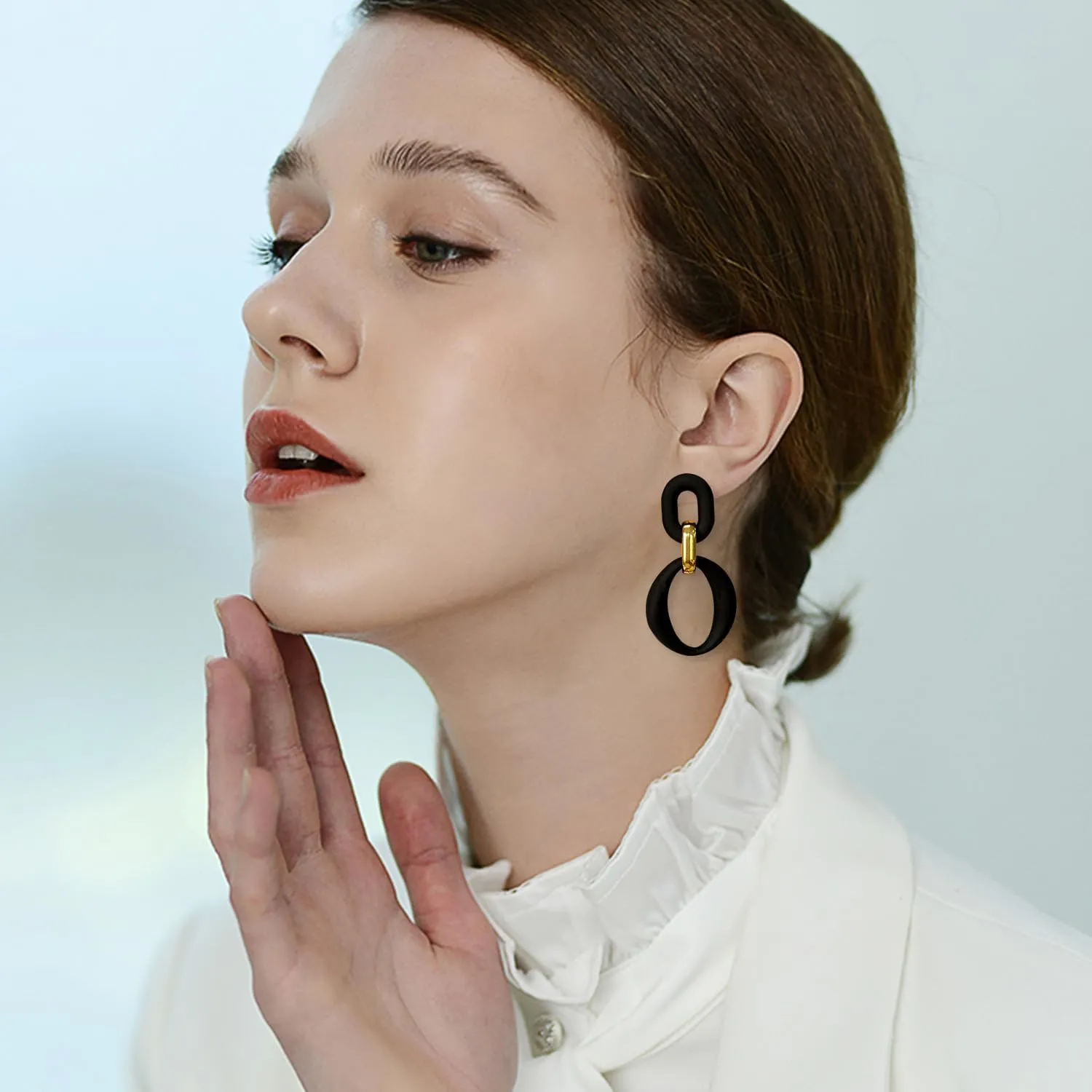 Candy Color Long Chain Link Dangle Earrings for Women Gold Plated Retro Oval Round U Shape Earring Studs