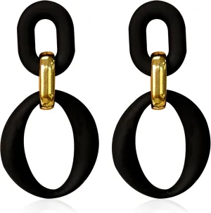 Candy Color Long Chain Link Dangle Earrings for Women Gold Plated Retro Oval Round U Shape Earring Studs