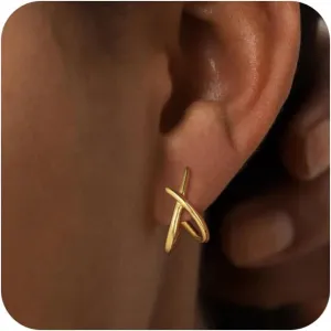 CAROVO Gold Earrings for Women 14K Gold/Silver Stud Earrings Dainty Minimalist Earrings Trendy Hypoallergenic Earrings for Women Men