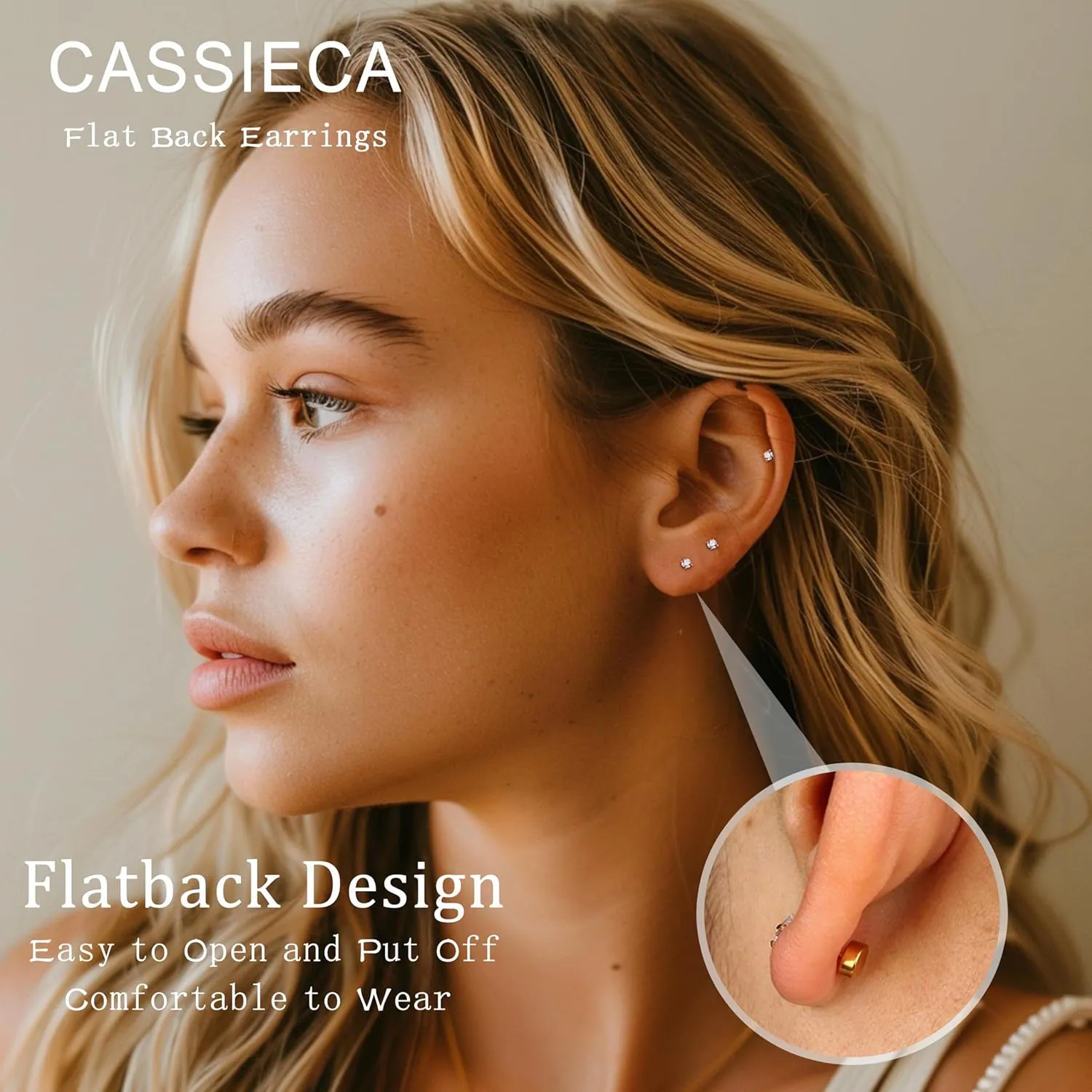 CASSIECA 20G Cartilage Earring Stud for Women Men 316L Surgical Steel Flat Back Earrings Set, 2-6mm Round CZ Screw Back Stud Earrings for Cartilage Tragus Helix Piercing Jewelry