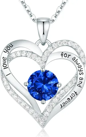 CDE Forever Love Heart Necklaces for Women, Wedding Anniversary, Birthday Mothers Day Gifts for Mom, Mother, Wife, Girlfriend, S925 Silver Jewelry with Birthstone Pendant