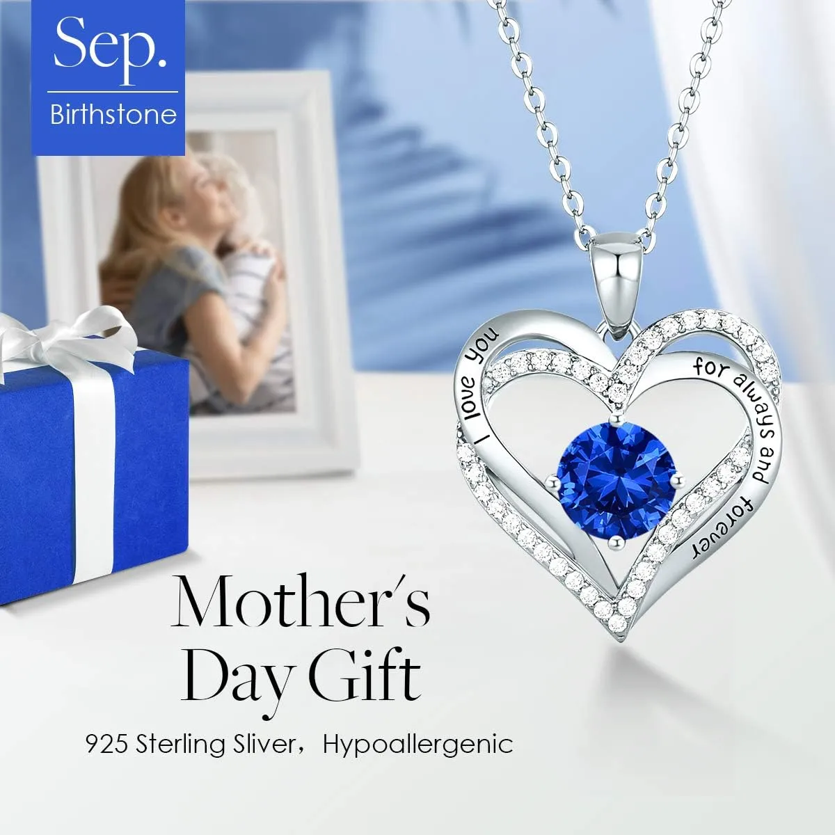 CDE Forever Love Heart Necklaces for Women, Wedding Anniversary, Birthday Mothers Day Gifts for Mom, Mother, Wife, Girlfriend, S925 Silver Jewelry with Birthstone Pendant
