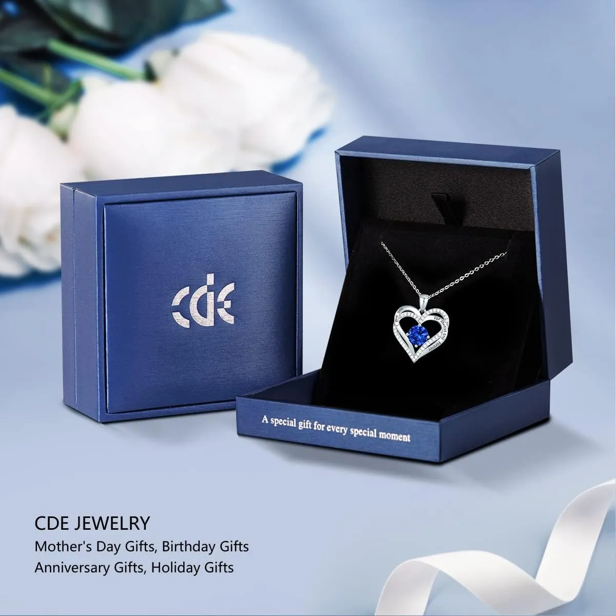CDE Forever Love Heart Necklaces for Women, Wedding Anniversary, Birthday Mothers Day Gifts for Mom, Mother, Wife, Girlfriend, S925 Silver Jewelry with Birthstone Pendant