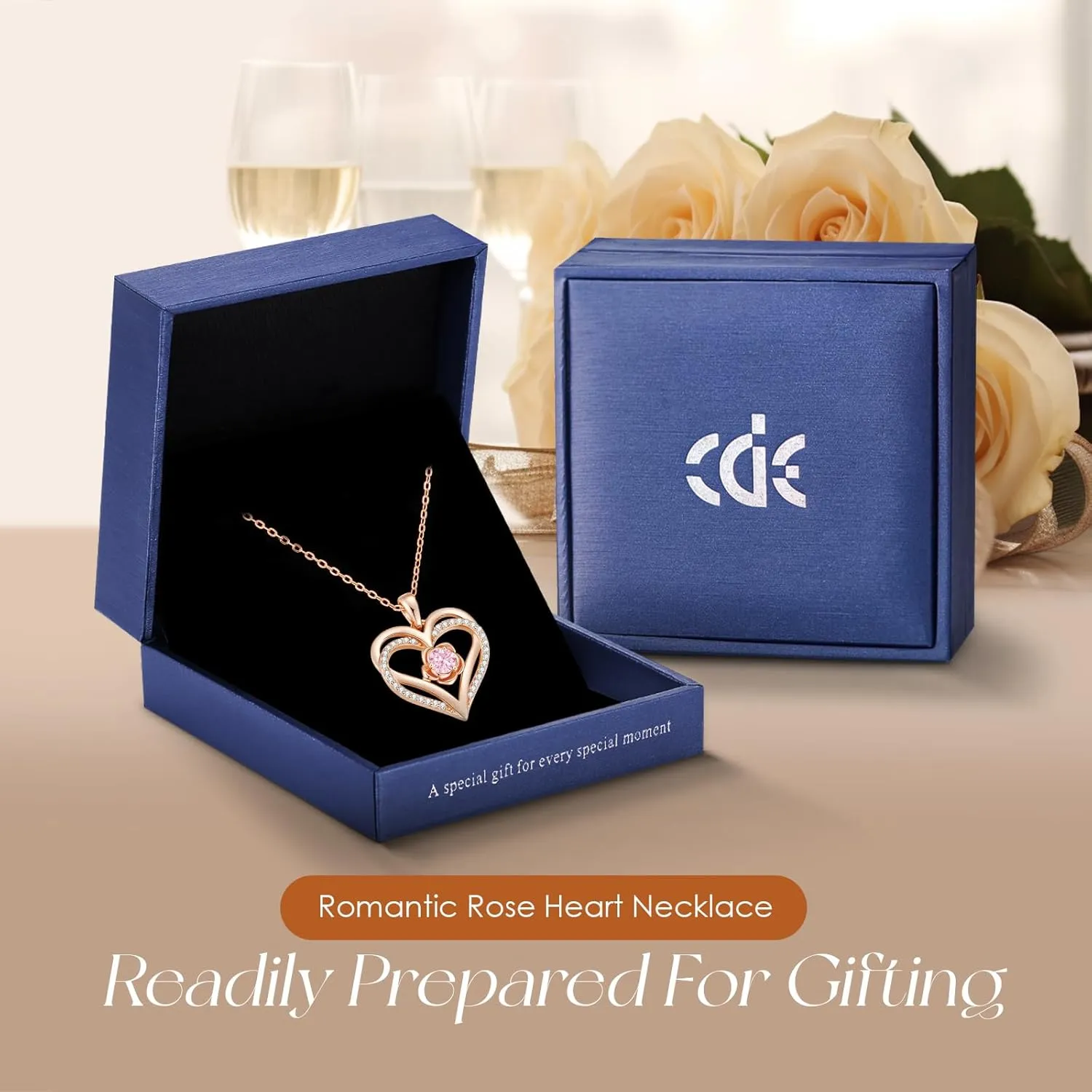 CDE Mothers Day Gifts for Mom, S925 Silver Rose Gold Heart Birthstone Necklaces for WomenIdeal Anniversary or Birthday Jewelry Gifts for Wife Girlfriend Her