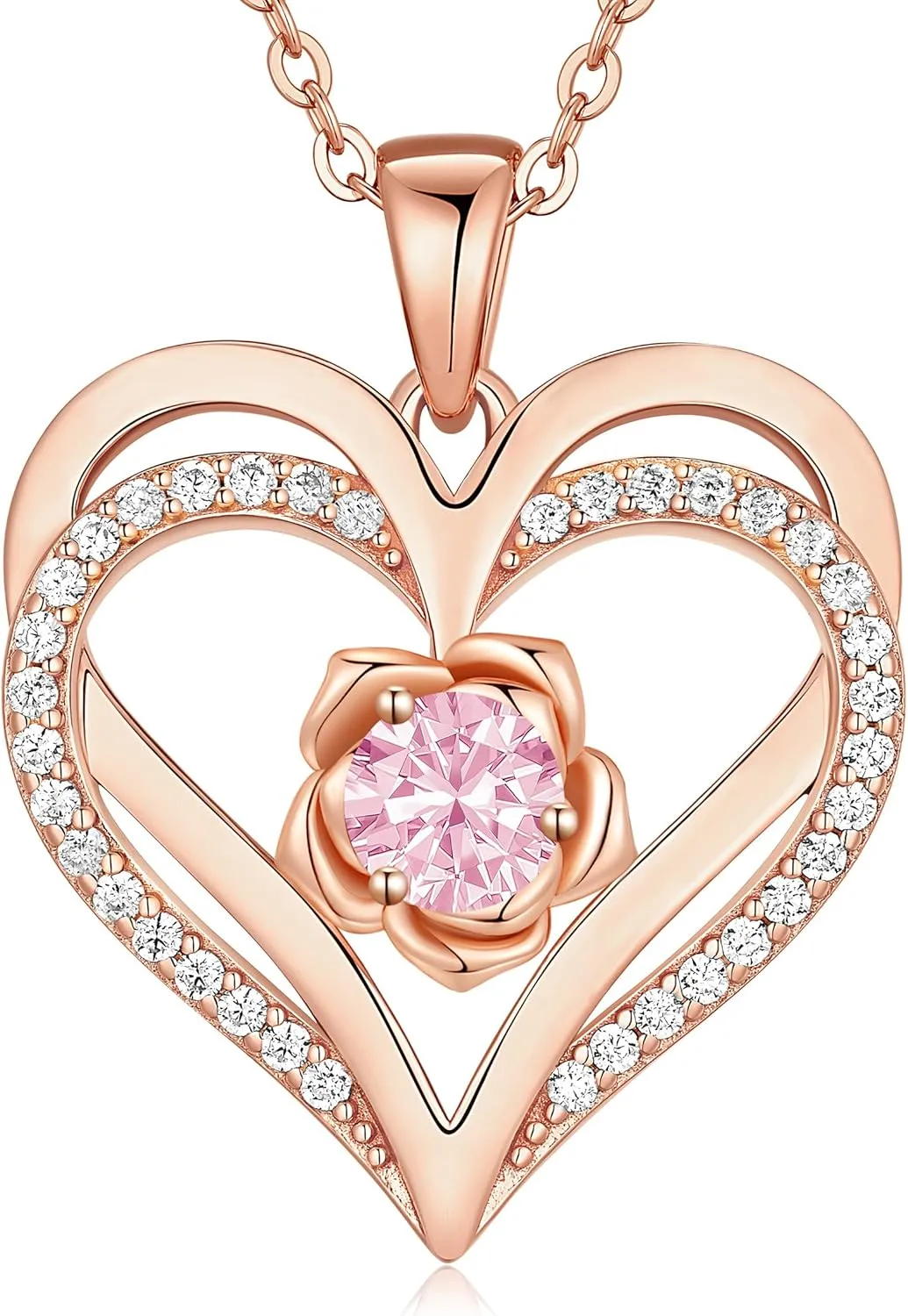 CDE Mothers Day Gifts for Mom, S925 Silver Rose Gold Heart Birthstone Necklaces for WomenIdeal Anniversary or Birthday Jewelry Gifts for Wife Girlfriend Her