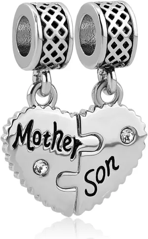 CharmSStory Heart Love Mom Mother Daughter Son Charm Dangle Beads Charms for Bracelets