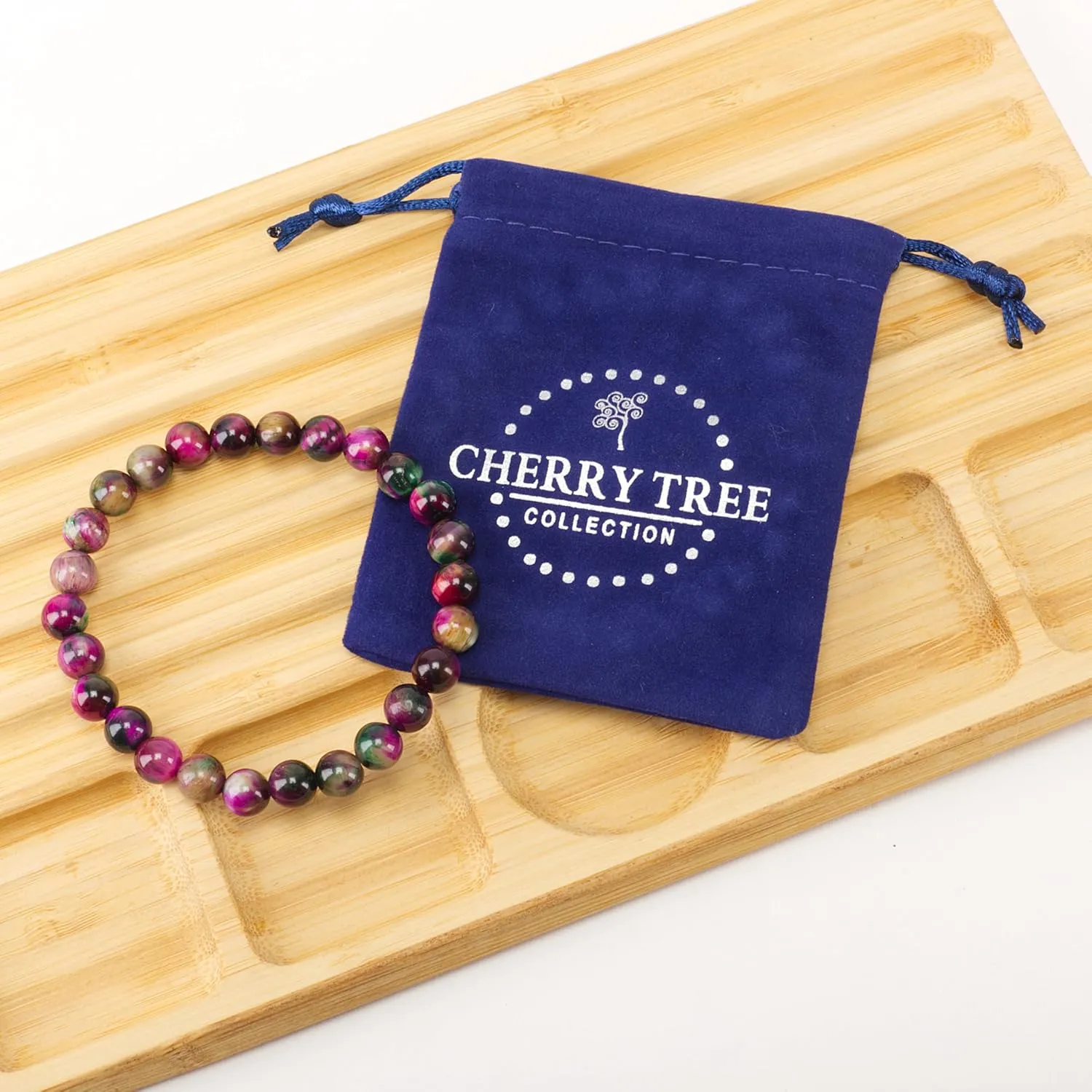 Cherry Tree Collection - Small, Medium, Large Sizes - Gemstone Beaded Bracelets For Women and Men - 8mm Round Beads