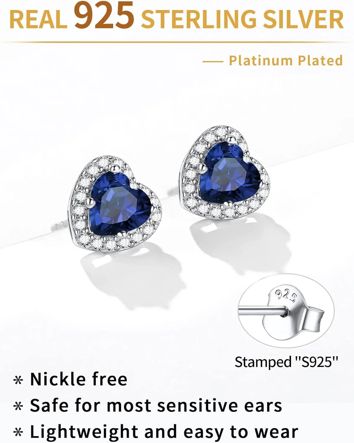ChicSilver 925 Sterling Silver Heart/Round/Pear/Emerald Cut Birthstone Halo Stud Earrings for Women Birthday Jewelry (with Gift Box)